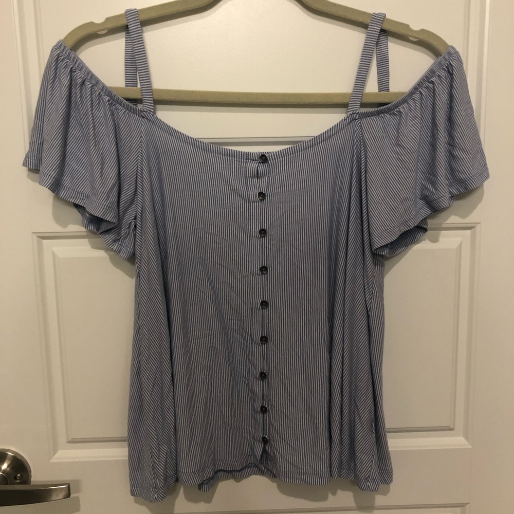 Striped American Eagle Cold Shoulder Top